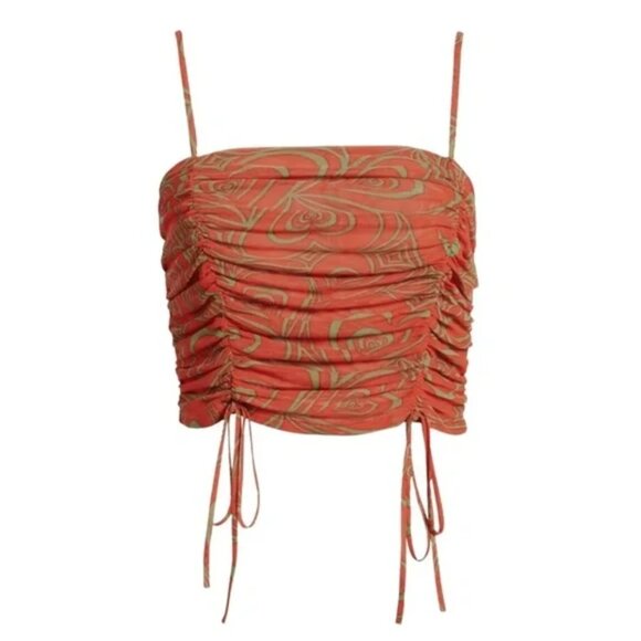 NEW Lisa Says Gah Ruby Wild Hearts Ruched Recycled Mesh Crop Tank Sz. S - Picture 6 of 6